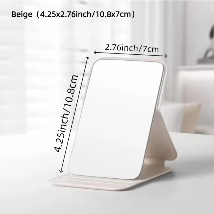 Espejo de maquillaje plegable portátil de 4,25x2,76 pulgadas, espejo de viaje pequeño de pie y de mano para mujer de escritorio de bolsillo Simple, 1 unidad - 1
