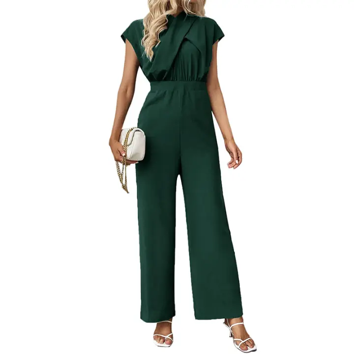 Monos sin mangas para mujer, vestido de cintura alta con pantalones en verde negruzco S - 1