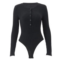 BUNO-body de punto acanalado para mujer, bodys de manga larga con botones, Tops elegantes y ajustados, Bodysuit de tiro alto, ropa de primavera. - details 0