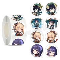 Juego de pegatinas de impacto Genshin, pegatinas de dibujos animados, Zhongli, Xiao, Yae, Miko, Raiden, Shogun, Nahida, Kamisato, Ayaka, Wanderer, regalo, 500 unids/set - details 1