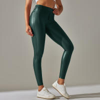Nessaj-pantalones de piel sintética de terciopelo fino para mujer, leggings de cuero PU ajustados, sexy, con bolsillo, Otoño e Invierno - details 19