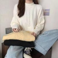 Suéter casual de cachemira de manga larga para mujer con diseño de jacquard retorcido con dobladillo irregular, estilo corto multifuncional de otoño - details 10