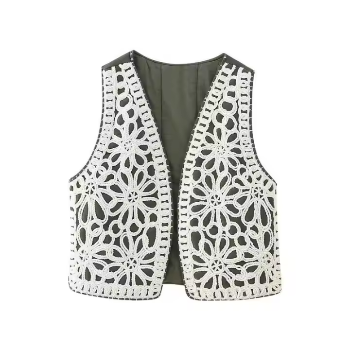 BUNO-Chaleco bordado de cuerda vintage para mujer, chaleco informal. - 1