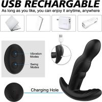 Masajeador de próstata giratorio con 10 vibraciones y 3 frecuencias, tapón anal de carga de silicona, control remoto inalámbrico - details 2