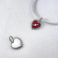 Abalorio de cuentas de corazón rosa con mancuernas, pulsera de plata para fabricación de joyas - details 3
