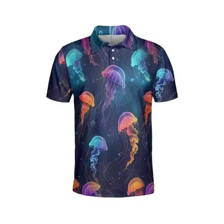 Hermosos animales, polo colorido para hombre, camiseta con cuello de verano con estampado de criaturas marinas en 3D, camiseta de manga corta de gran tamaño - 1