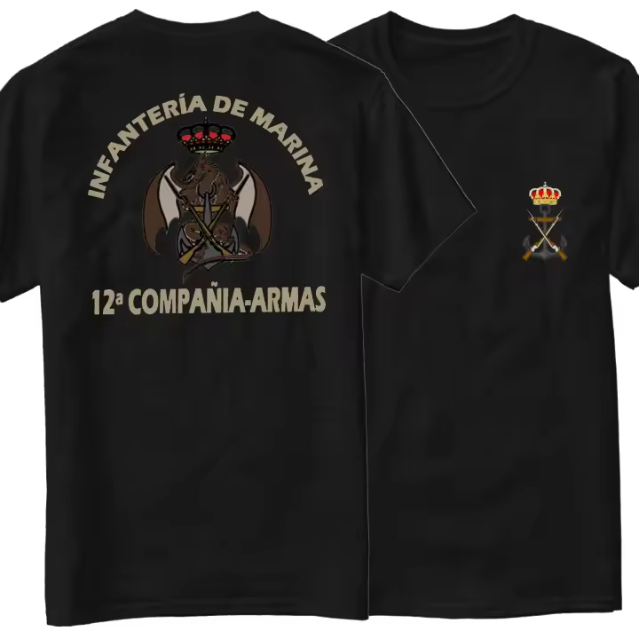 12a Compañía Armas |   Camiseta Infantería De Marina Española, 100% algodón cuello redondo manga corta verano Casual Camiseta para hombre ropa de calle - 1