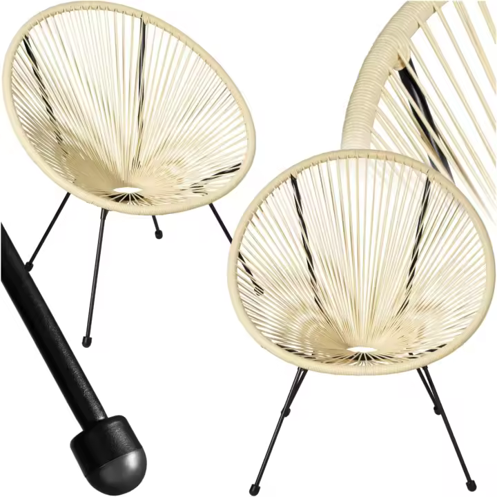 Conjunto de 2 Sillas Jardín Exterior Estilo Acapulco, Conjunto Sillas Terraza de Acero, Resistente a Intemperie, Hilos de Polietileno y Topes en Patas, Hasta 120kg, Interior/Exterior - negro - 1