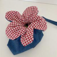 Paquete ligero de bolsillo con cordón de flores, bolsa de almacenamiento, bolso de flores de estilo coreano, bolso de hombro de mezclilla satinado a cuadros, compras - details 4