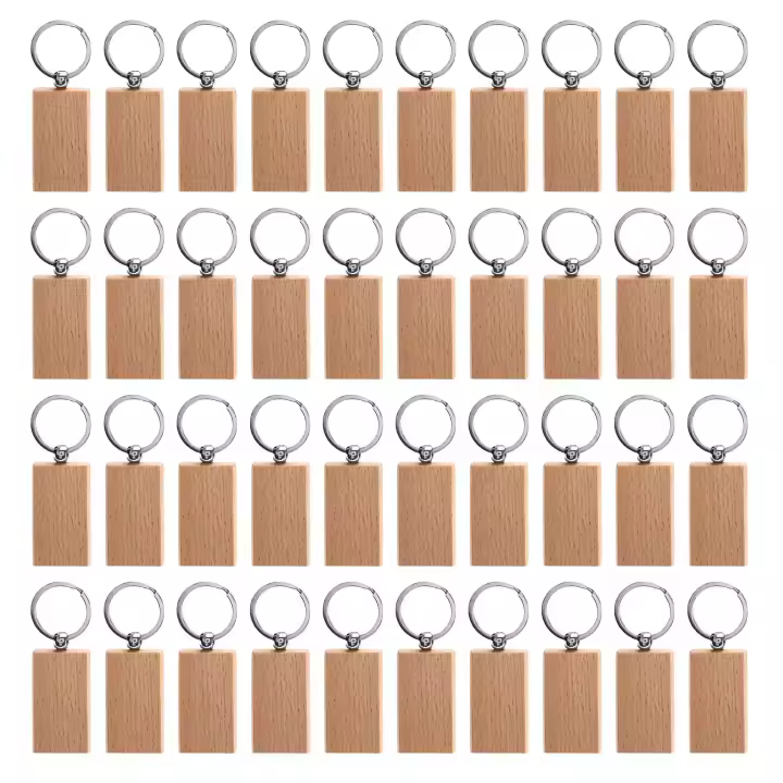40 Uds llavero de madera rectangular en blanco llaveros de madera Diy etiquetas para llaves pueden grabar regalos Diy - 1
