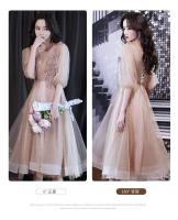 Vestido de dama de honor de color champán de alta gama, ligero y lujoso de noche de estilo francés para mujer, socialité, hada y noble, puede ser - details 2