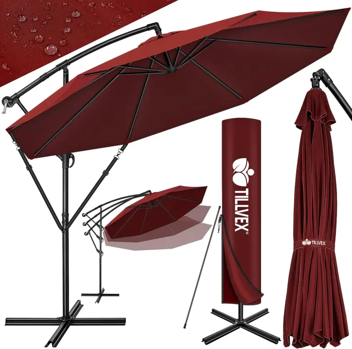 Paraguas de aluminio con manivela 300/350 cm de diámetro Protección UV Impermeable para mercado - 1
