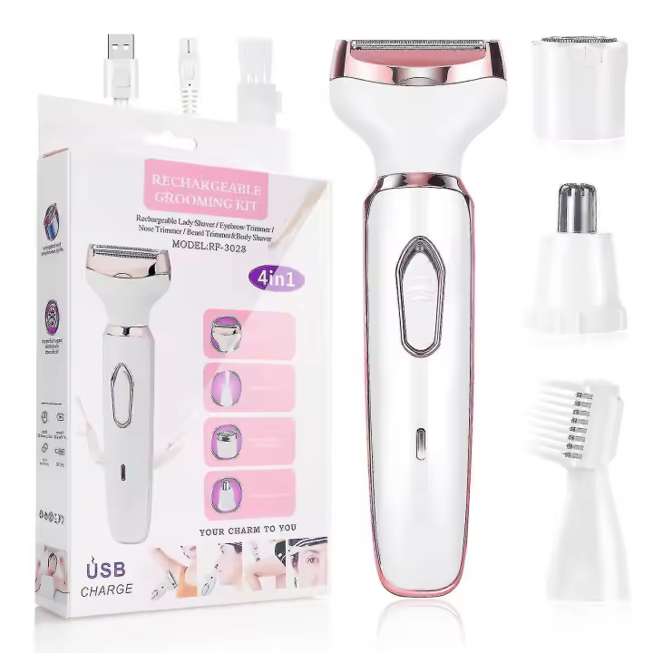 4 en 1 afeitadora eléctrica para mujer, afeitadora impermeable recargable por USB para mujer - 1