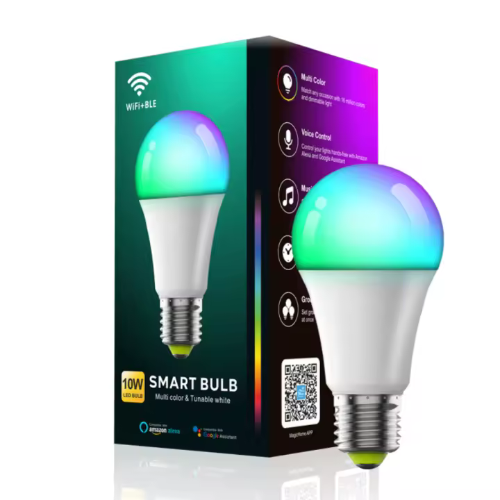 Luz Inteligente Wifi LED Regulable E27 RGB 10W Control por Voz Compatible con Alexa Google Magic Home Pro - 1