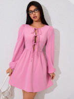 Vestido rosa de mujer vestido dulce hermana menor vestido mediano y largo - details 5