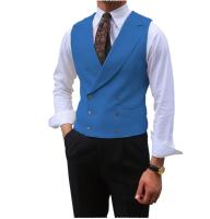 Chaleco de hombre marrón sólido con solapa de doble botonadura sin mangas, chaqueta para boda, banquete, negocios, chaleco casual delgado. - details 3