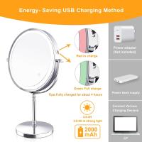 Espejo de tocador de 8 pulgadas con luz LED, 1X/10X reversible, con luz de 3 colores, recargable por USB, rotación de 360 ° - details 6