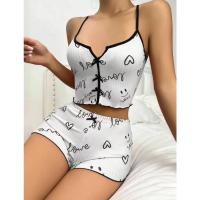 Conjunto de Pijama de Mujer Suave con Estampado de Corazón Camiseta Casual con Borlas y Shorts - details 4