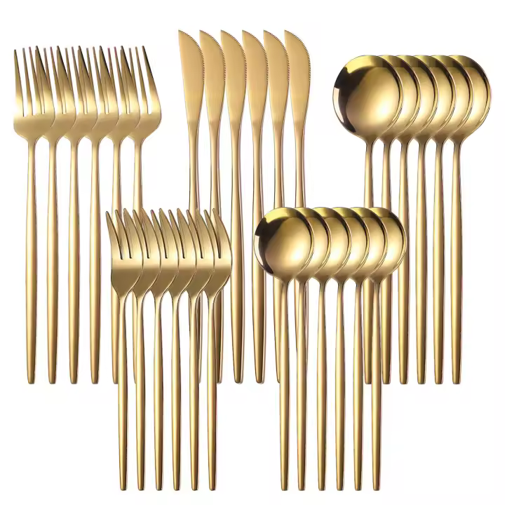 Conjunto de Vajilla de Acero Inoxidable 30 Piezas de Cubertería Plana Utensilios de Cocina Duraderos Juego de Palillos Brillantes - 1
