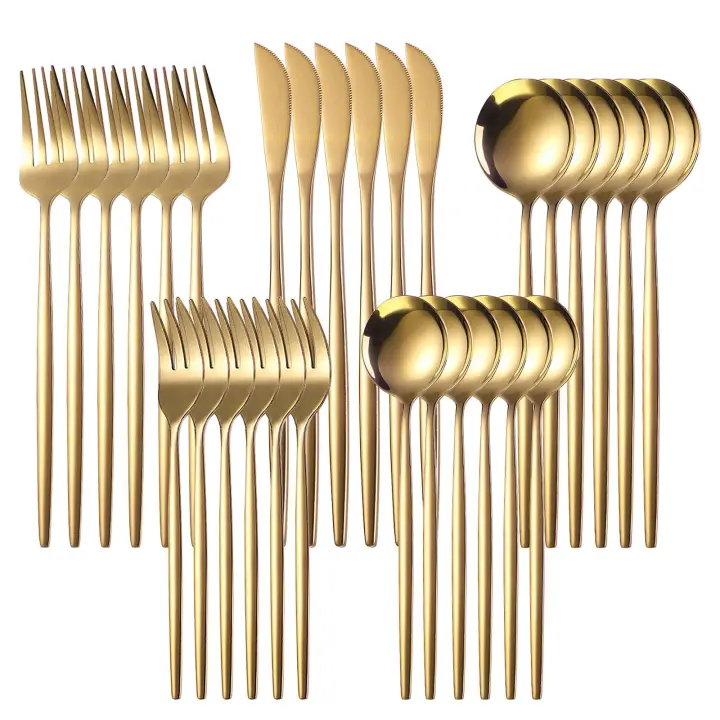 Conjunto de Vajilla de Acero Inoxidable 30 Piezas de Cubertería Plana Utensilios de Cocina Duraderos Juego de Palillos Brillantes - 1