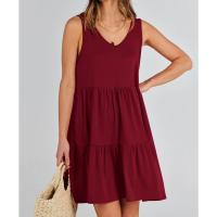 Vestido casual de verano para mujer, sin mangas, con cuello en V, camiseta, vestido de verano, mini vestidos de vacaciones en la playa - details 3