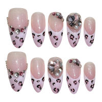 Uñas Postizas De Leopardo Estilo Francés Con Diamantes Y Diseño De Ojo De Gato Brillante 10 Piezas Uñas Postizas Almendradas Decorativas Para Fiesta - details 1