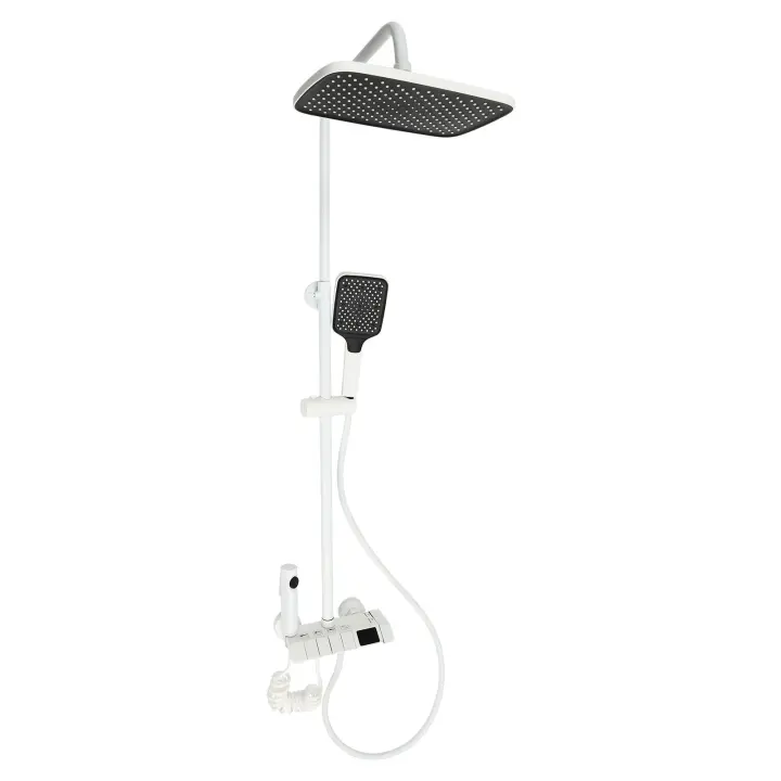 Sistema de ducha cuadrado, Barra de ducha blanca, pantalla Digital ajustable, cómoda y segura - 1