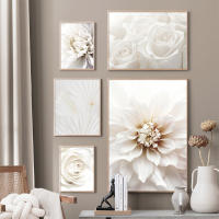 Póster de Rosa Blanca Dahlia Romántico con Hoja de Palma para Decoración de Hogar y Dormitorio Pintura en Lienzo de JUBEER - details 1