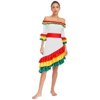 Vestido español flamenco tradicional mujer con volantes, manga larga, dobladillo inclinado, vestido baile Rumba para fiesta Rave - details 2