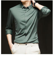 Camisa de Manga Larga Elástica Sin Arrugas para Hombres Ropa de Negocios Casual Color Sólido - details 3