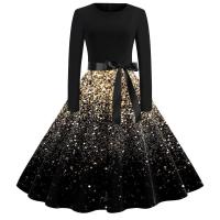Vestido de invierno con estampado de lentejuelas navideñas para mujer, elegante, Temperamental, cuello redondo, manga larga, corte en A, gran vuelo - details 5