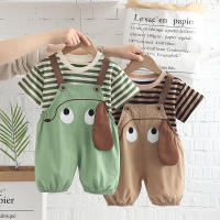 Conjunto De Ropa Infantil Para Bebé De Verano Con Estampado Rayado Camiseta Y Shorts De Algodón Y Poliéster Estilo Casual Para Niños - details 1