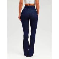 Pantalones vaqueros de estilo coreano para mujer, vaqueros acampanados de cintura media en azul oscuro - details 3