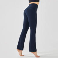 Hamidou-mallas de Yoga de cintura alta para mujer, pantalones de entrenamiento elásticos, de pierna ancha, acampanados, de color sólido, para Fitness - details 3