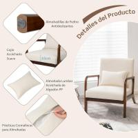 Silla Moderna de Madera, Butaca de Salon con Almohada Lumbar, Almohadillas de Fieltro Antideslizantes, Sillón de Lectura Tapizado en Tela, 79 x 65 x 77 cm (Beige) - details 4