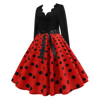Women plaid print long sleeve vintage a line party dress v neck - details 74
