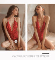 Lencería sexy y elegante para mujer, conjunto de body sin entrepierna con escote profundo en V, talla grande, tentador y de corte bajo. - details 24