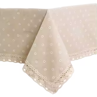 Mantel con patrón de margaritas, gran venta, lino y algodón, borde de encaje, rectangular, para hogar y hotel. - 1