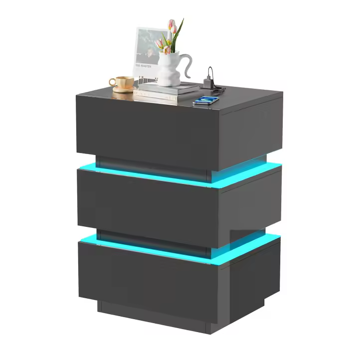 Rcynview Mesa de noche  con 3 cajones de madera blanca organizador de gran espacio para dormitorio y salón 45 x 35 x 62 cm - 1