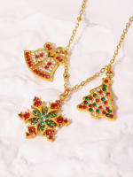 Collar de Navidad de moda para las mujeres Conjunto de Árbol de Navidad Muñeco de Niña Ciervos,Papá Noel Pendientes Collar Gift - details 17