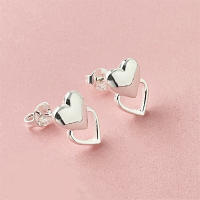 Andara Aretes de Doble Corazón de Plata Esterlina  Accesorio Casual de Ropa con Estilo Europeo y Americano Regalo de Joyería de Vacaciones - details 1