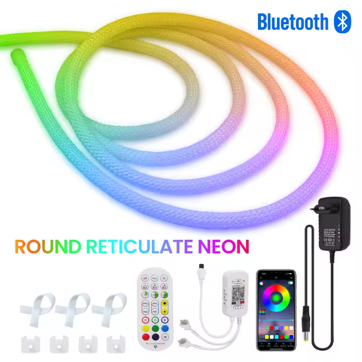 Tira de neón LED WS2812B para habitación, cuerda de silicona con patrón reticulado, impermeable, Flexible, colorida, 5V, Control Bluetooth - 1