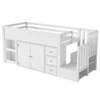 Camión de Niños Multifuncional Cama Extensible, Escritorio, Almacenamiento Lateral, Armario, Cajón, Escalera, Sin Colchón MDF Blanco 90*200 - details 5
