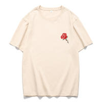 Top casual de algodón peinado con diseño de estampado creativo, rosa romántica de verano Unisex, 170g - details 11