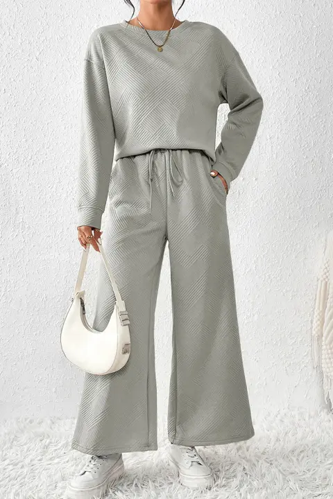 Conjunto de dos piezas para mujer, top con cuello redondo y pantalones elásticos, ropa deportiva de tres piezas para mujer - 1