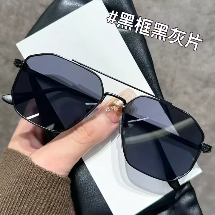 Nuevas gafas de sol rectangulares, gafas de sol envueltas con borde de moda de doble haz, gafas decorativas de Metal UV400 - 1