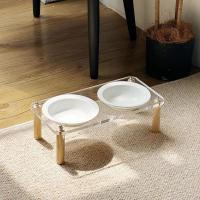 Cuenco individual/doble para gatos con soporte acrílico, protege la columna Cervical, cuenco de cerámica antiderrames para comida de mascotas, antivómitos, antideslizante - details 2