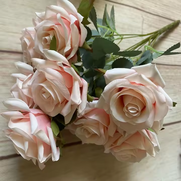 Ramo de rosas multicolores, flores artificiales, 9 cabezas, adorno de mesa, flor de Rosa de imitación, accesorios DIY, flores de simulación - 1