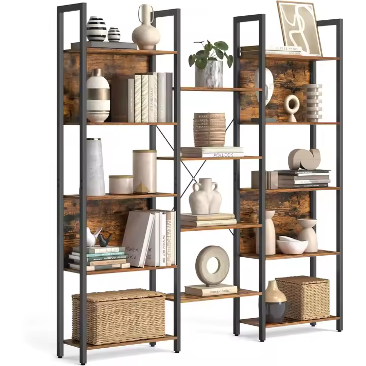 Estante de Libros de Metal con 14 Escaleras Estilo Industrial para Sala de Estar, Estudio, Oficina - 1