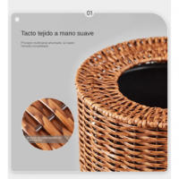 Papelera Retro de ratán, gran capacidad, hogar, cocina, sala de estar, luz de lujo, alta gama, tejido a mano sin tapa - details 2